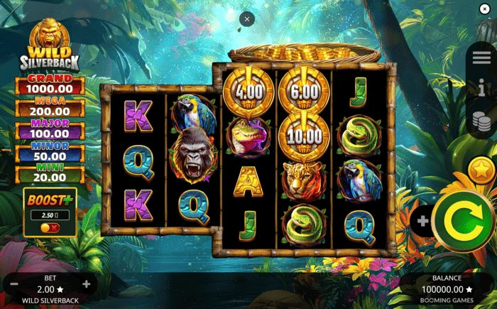 Wild Silverback - écran de jeu principal avec grille 3-3-4-4-4